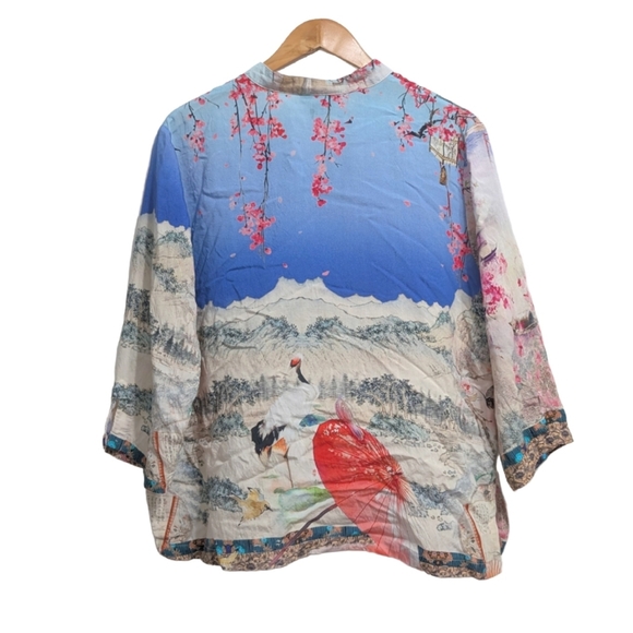 Citron Santa Monica Blouse Top Enhanced Cranes Forest Japan Cherry Blossom Asia - Picture 7 of 7
